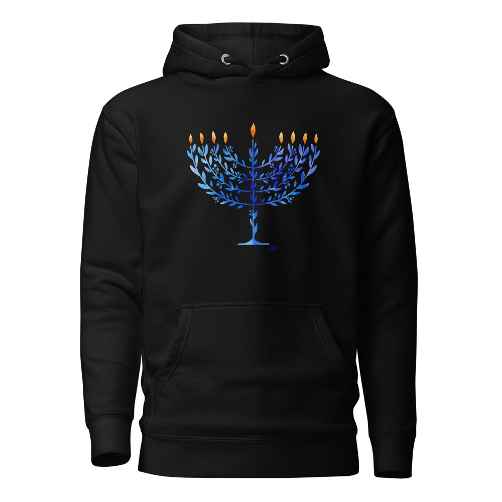 Watercolor Hanukkah Menorah - Premium Pullover Hoodie