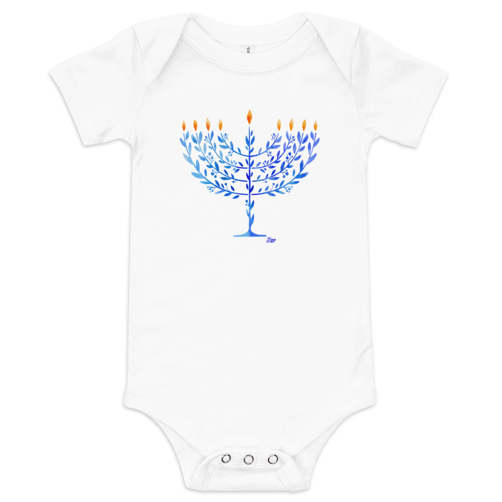 Watercolor Hanukkah Menorah - Baby One Piece