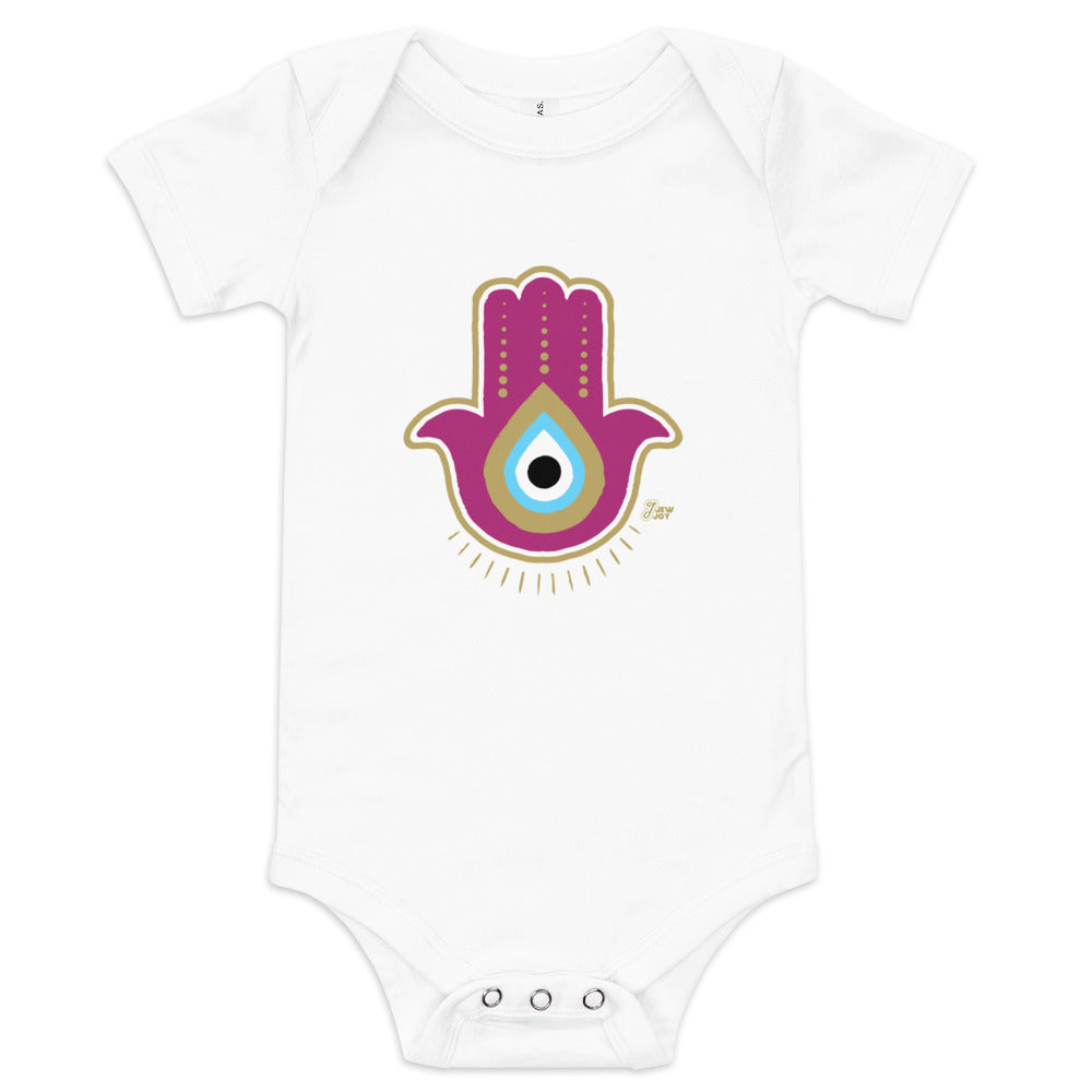 Magenta Hamsa Evil Eye - Baby One Piece