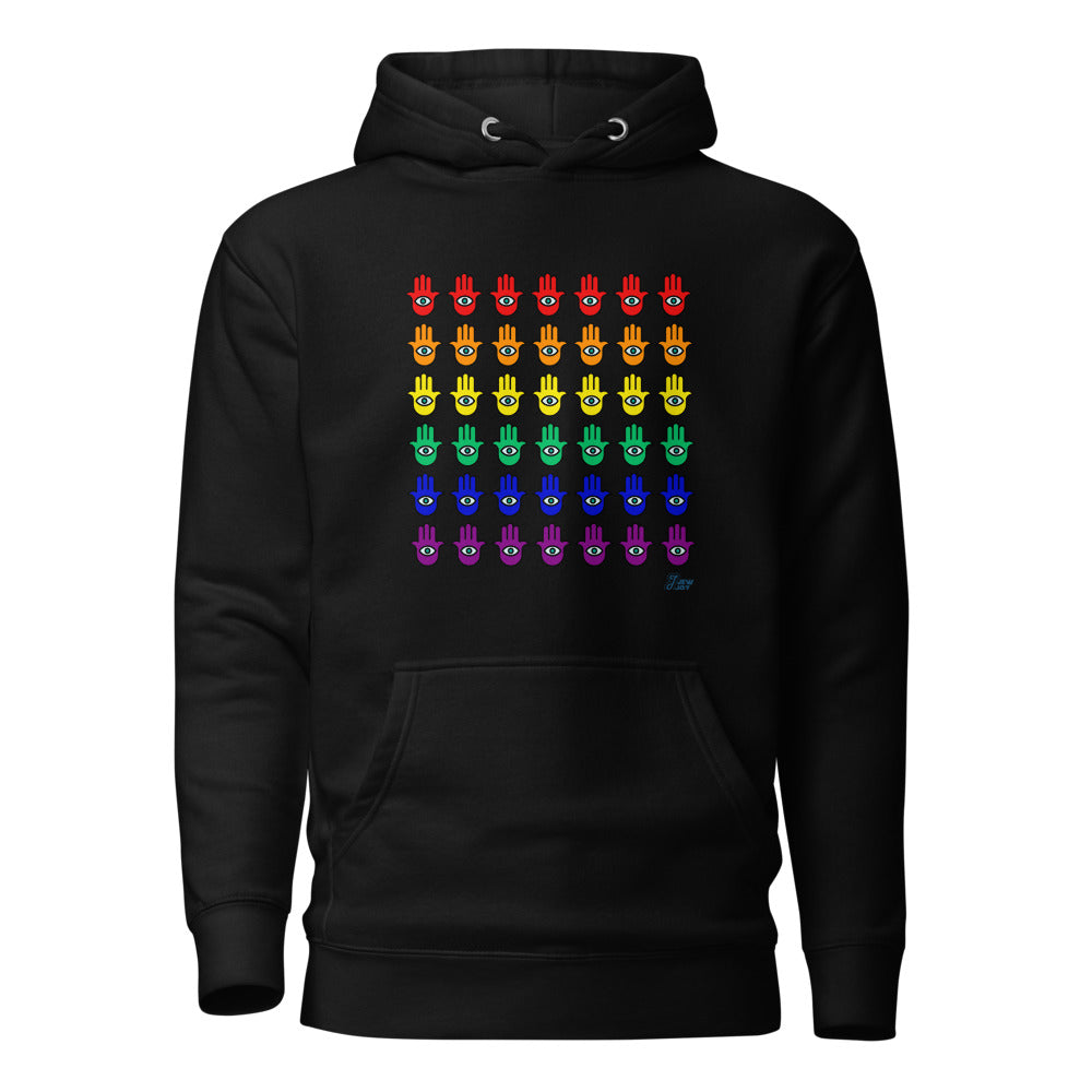Rainbow Hamsa Grid - Premium Pullover Hoodie
