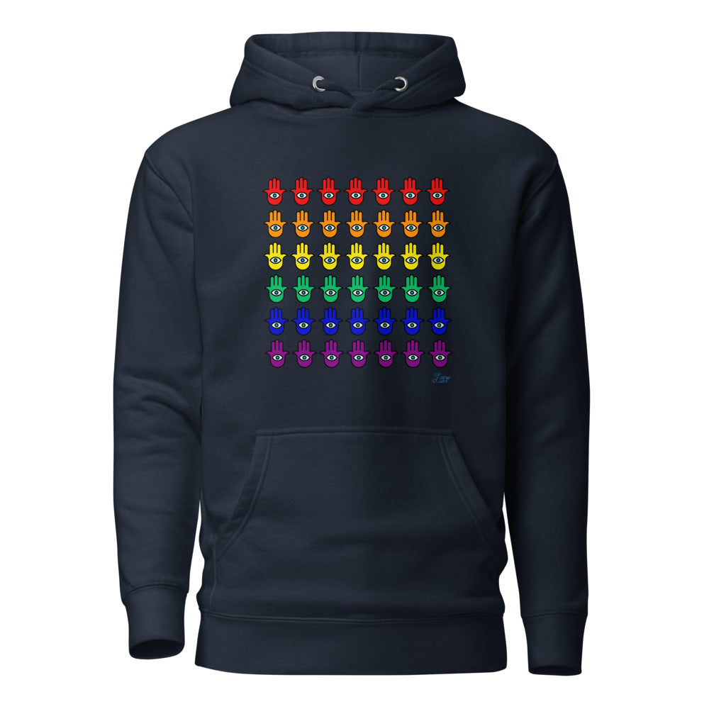 Rainbow Hamsa Grid - Premium Pullover Hoodie