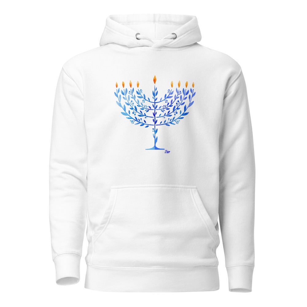 Watercolor Hanukkah Menorah - Premium Pullover Hoodie