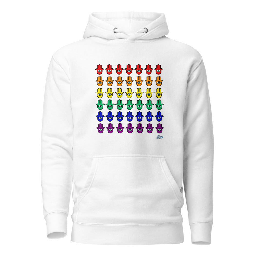 Rainbow Hamsa Grid - Premium Pullover Hoodie
