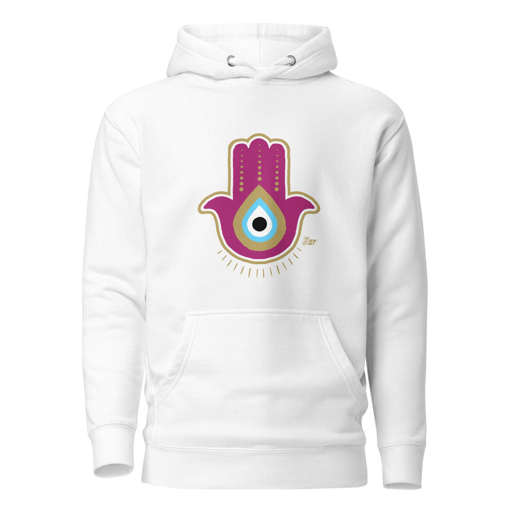 Magenta Hamsa Evil Eye - Premium Pullover Hoodie